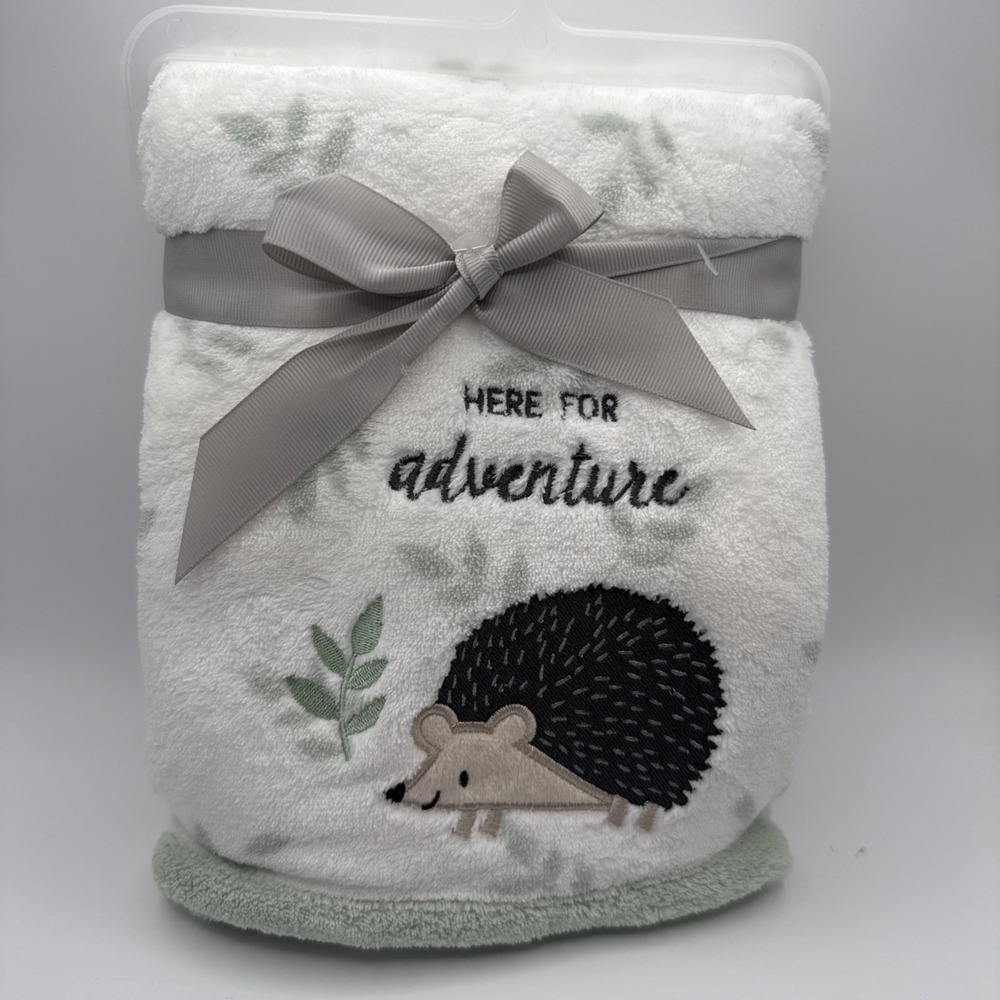 Parents Choice Hedgehog Baby Blanket Here For Adventure White Mint Green Plush